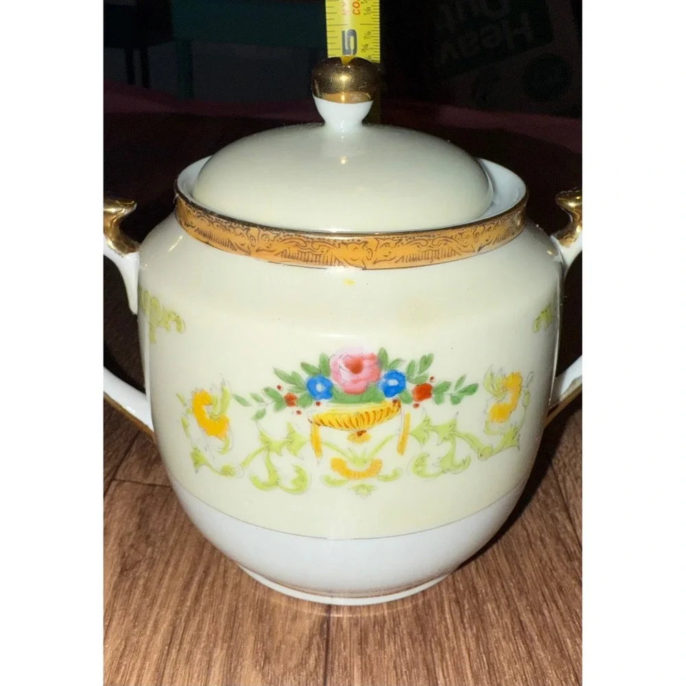 Vintage Cream Floral Sugar Bowl with‎ Lid and Creamer Set Made in Japan